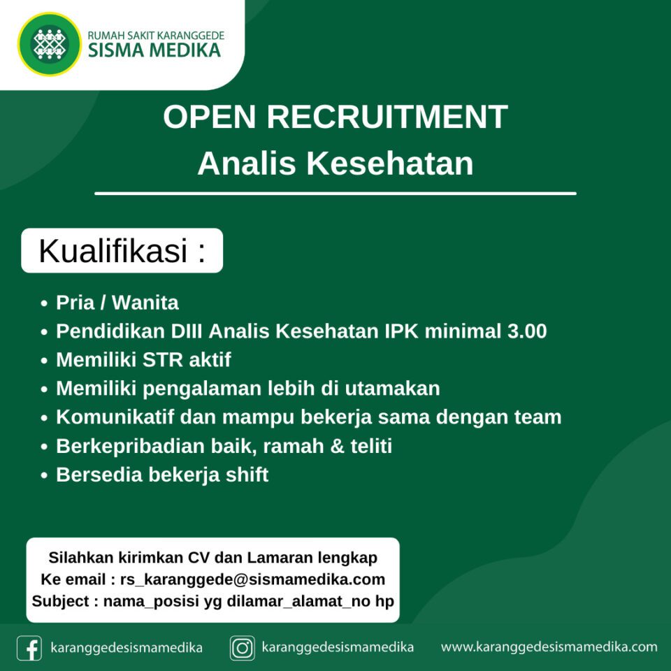 Lowongan Kerja Analis Kesehatan & Apoteker